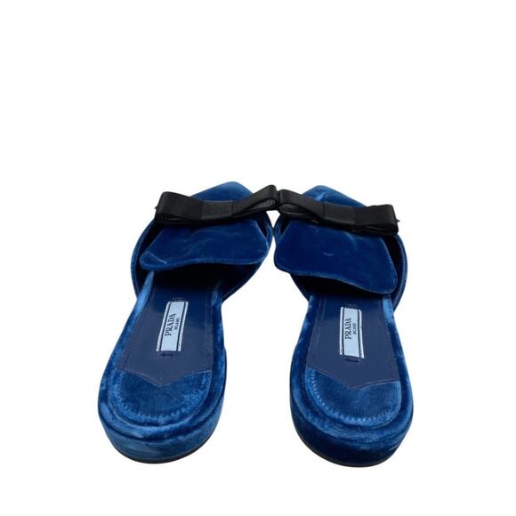 Prada Velvet Mules in Blue with Black satin bow - Size 39 - Picture 4 of 7